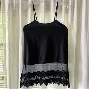 Camisole Tank Top Black Sheer Lace Hem Medium